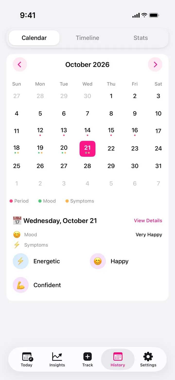 History calendar screen